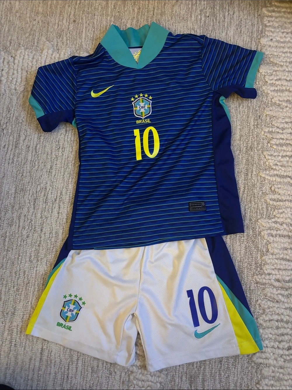 Nike Brazil Kids Soccer Jersey & Shorts Set - Blue/White/Yellow
